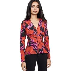 Veronica Beard Pevero Silk‎ Printed Floral Long Sleeve Blouse Size 10 $395